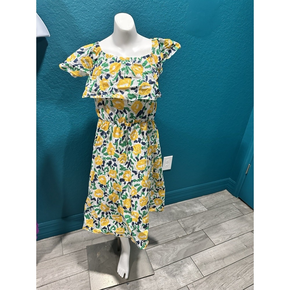 Sugarlips Flounce Off The Shoulder Yellow/White Floral Midi M